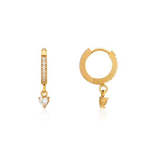 Over & Over Gold Stainless Steel Crystal Heart Huggie Earrings