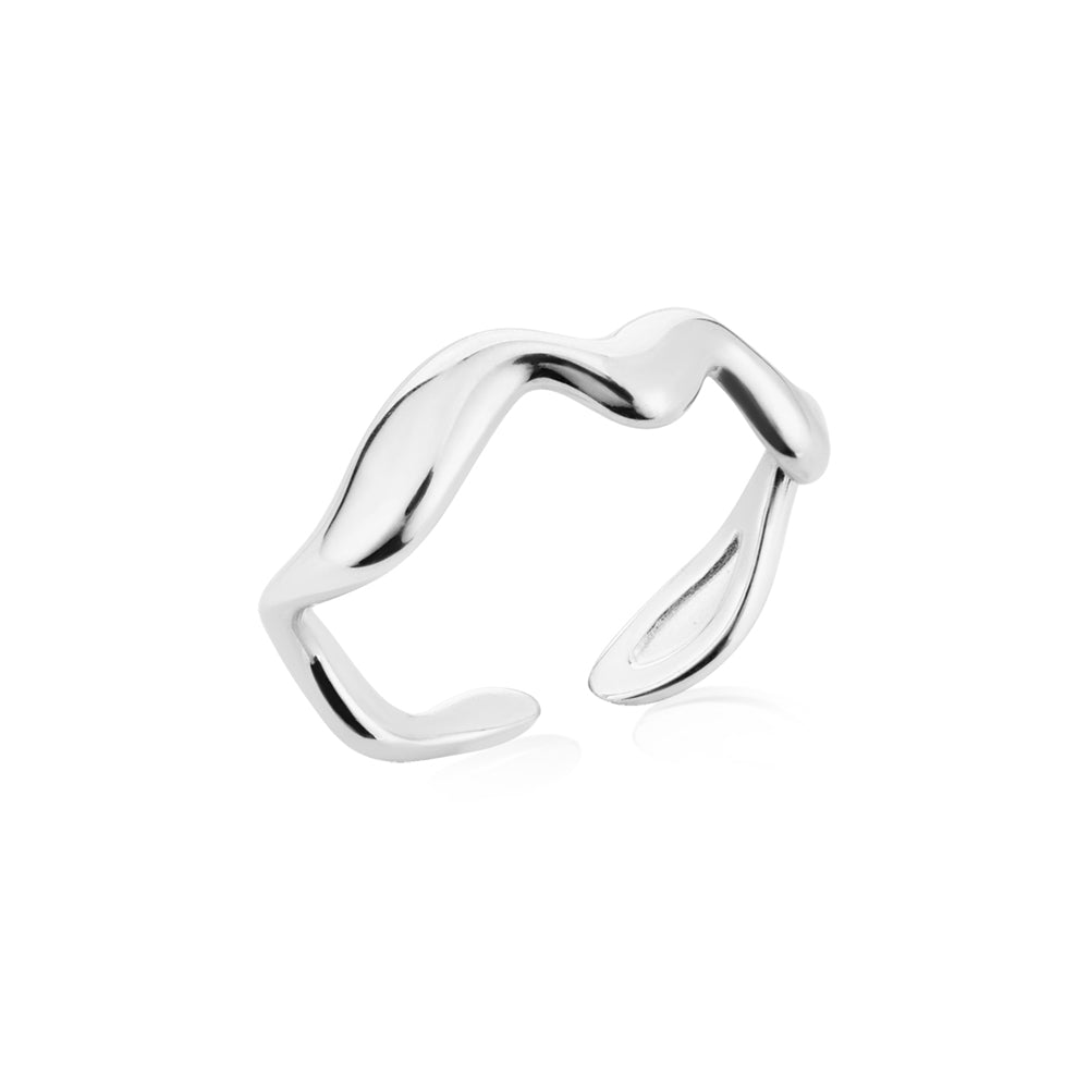 Over & Over Silver Stainless Steel Open Band Wave Ring