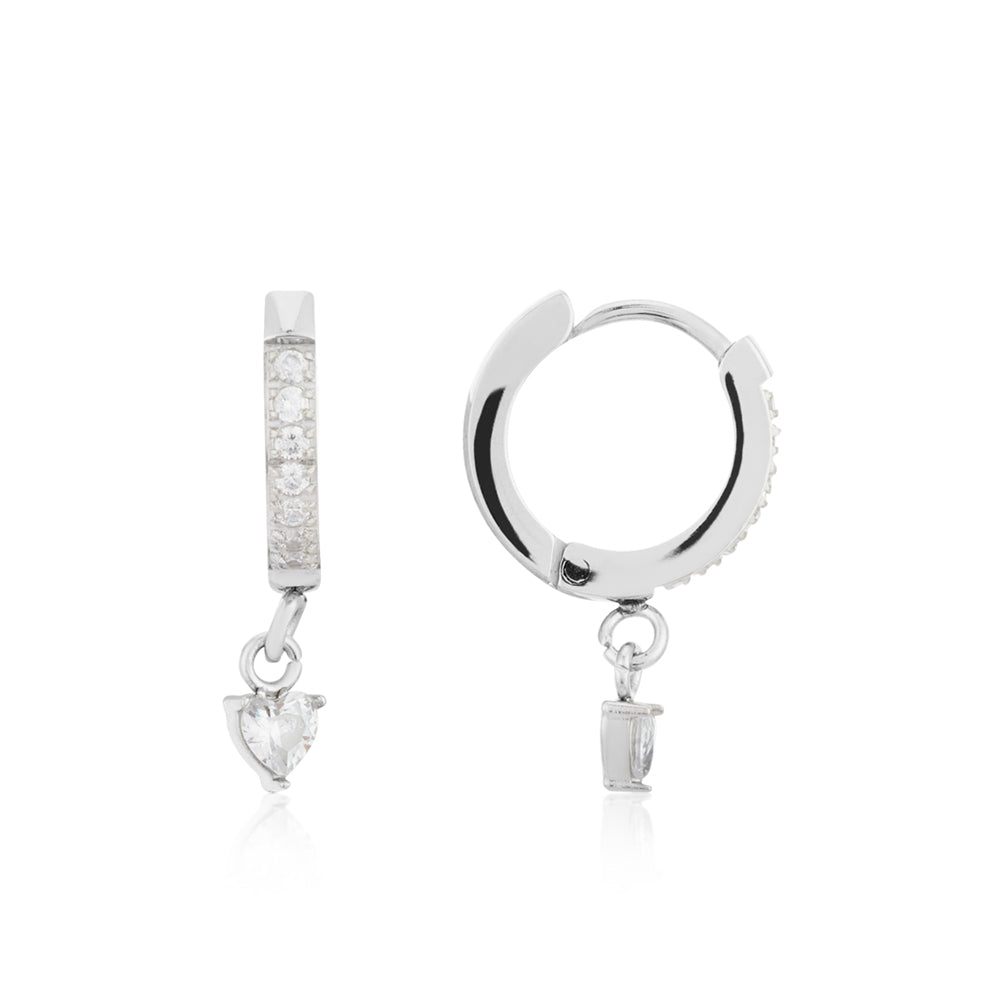 Over & Over Silver Stainless Steel Crystal Heart Huggie Earrings
