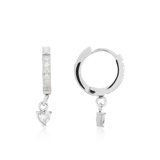 Over & Over Silver Stainless Steel Crystal Heart Huggie Earrings