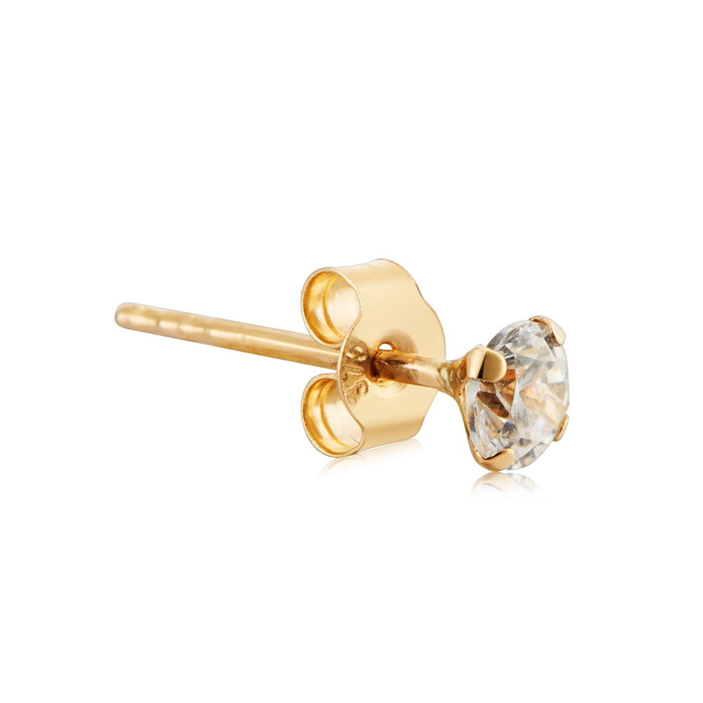 Argento 9ct Solid Gold 3mm Crystal Claw Studs