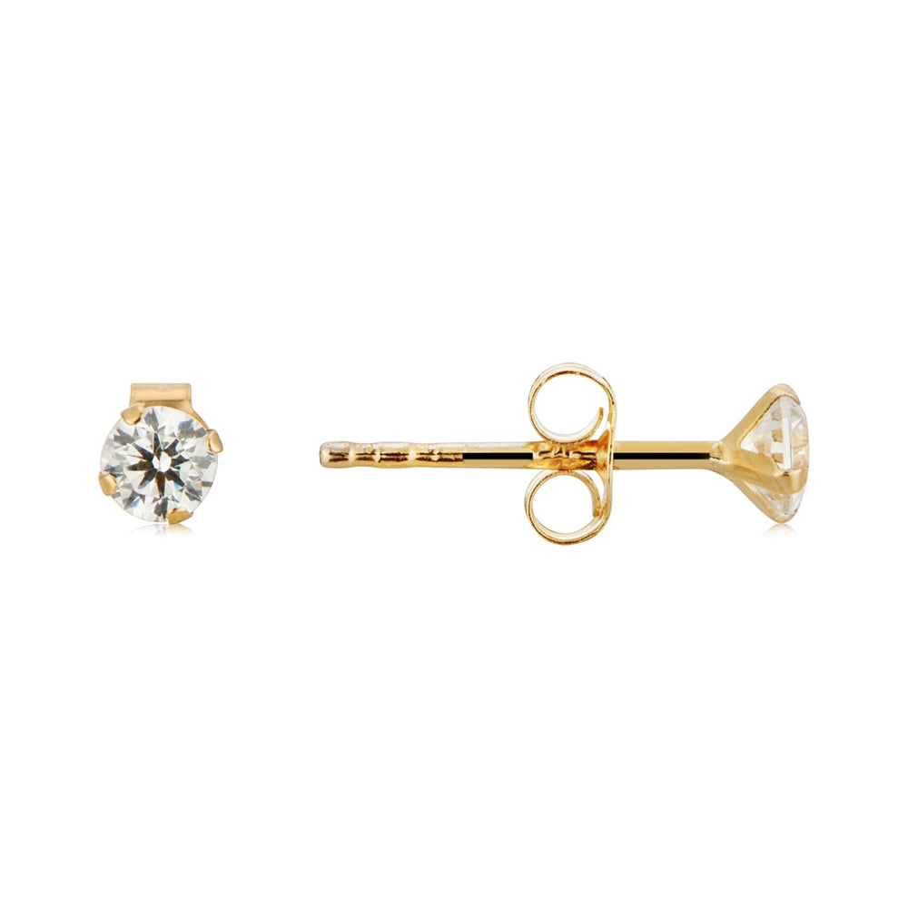 Argento 9ct Solid Gold 3mm Crystal Claw Studs