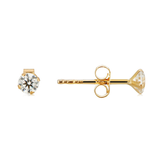 Argento 9ct Solid Gold 3mm Crystal Claw Studs