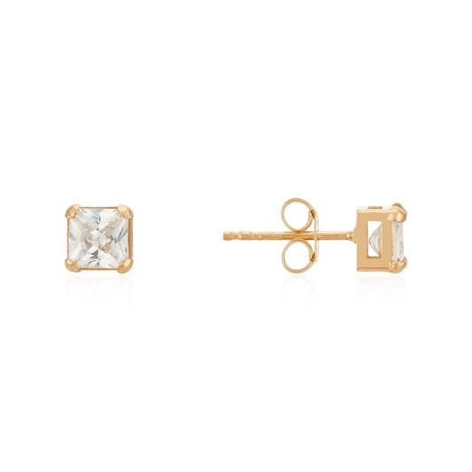 Argento 9ct Solid Gold 4mm Crystal Square Claw Studs