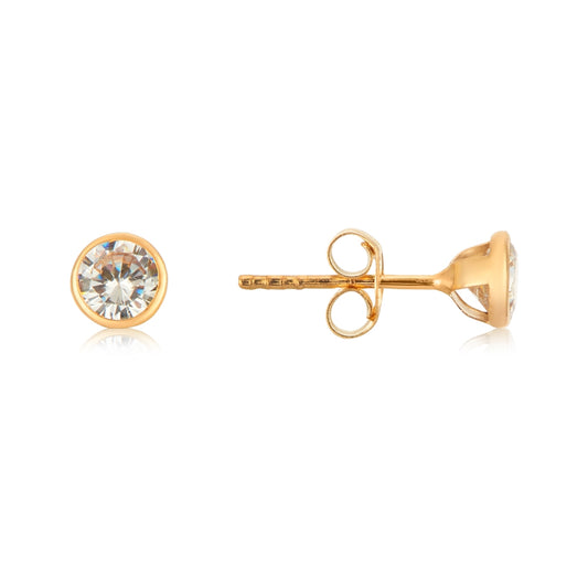 Argento 9ct Solid Gold 4mm Crystal Studs