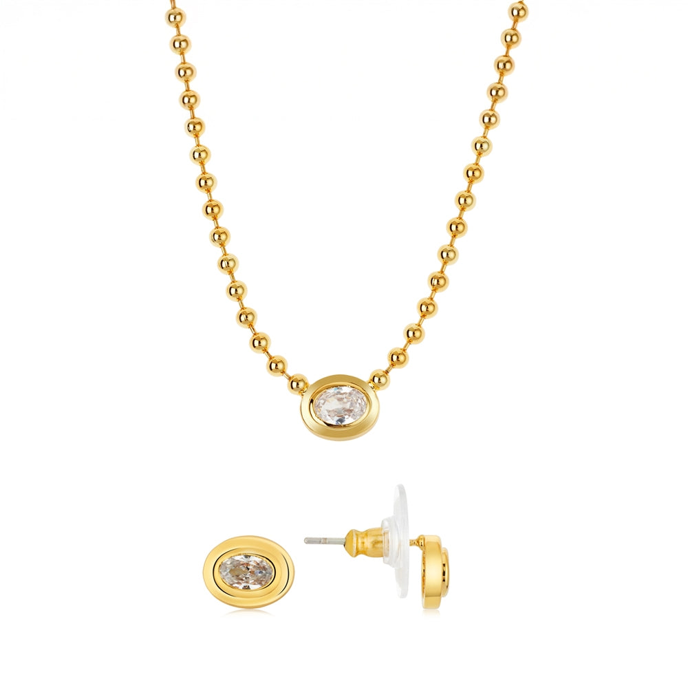 Gold Crystal Oval Beaded Set