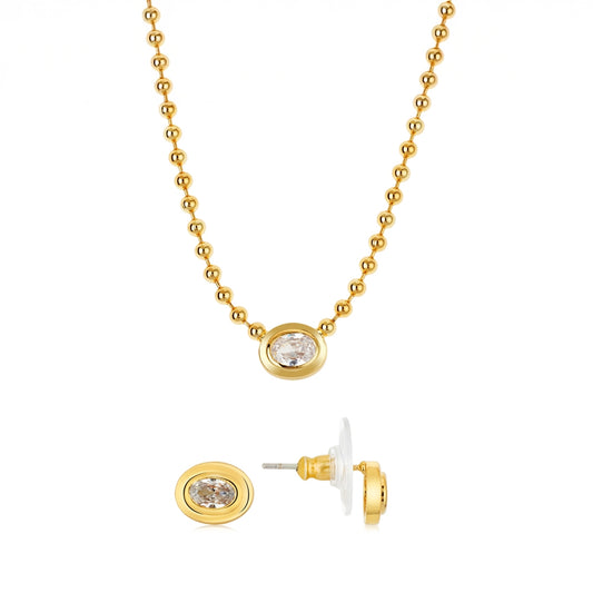 Gold Crystal Oval Beaded Set