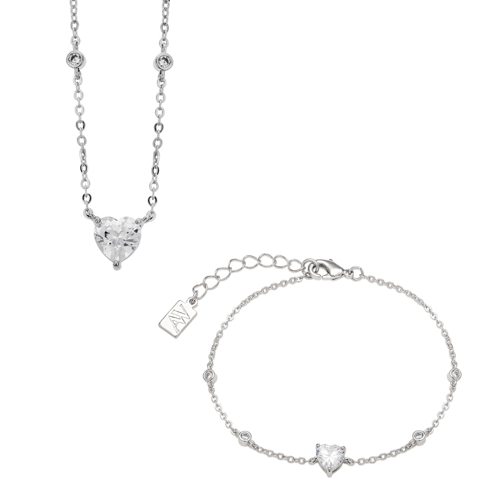 August Woods Silver Crystal Heart Set