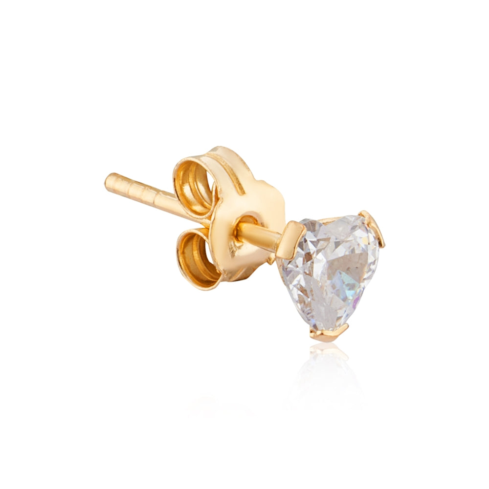 Argento 9ct Solid Gold 4mm Cubic Zirconia Heart Studs