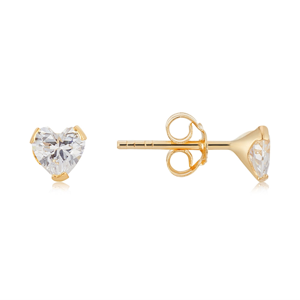 Argento 9ct Solid Gold 4mm Cubic Zirconia Heart Studs
