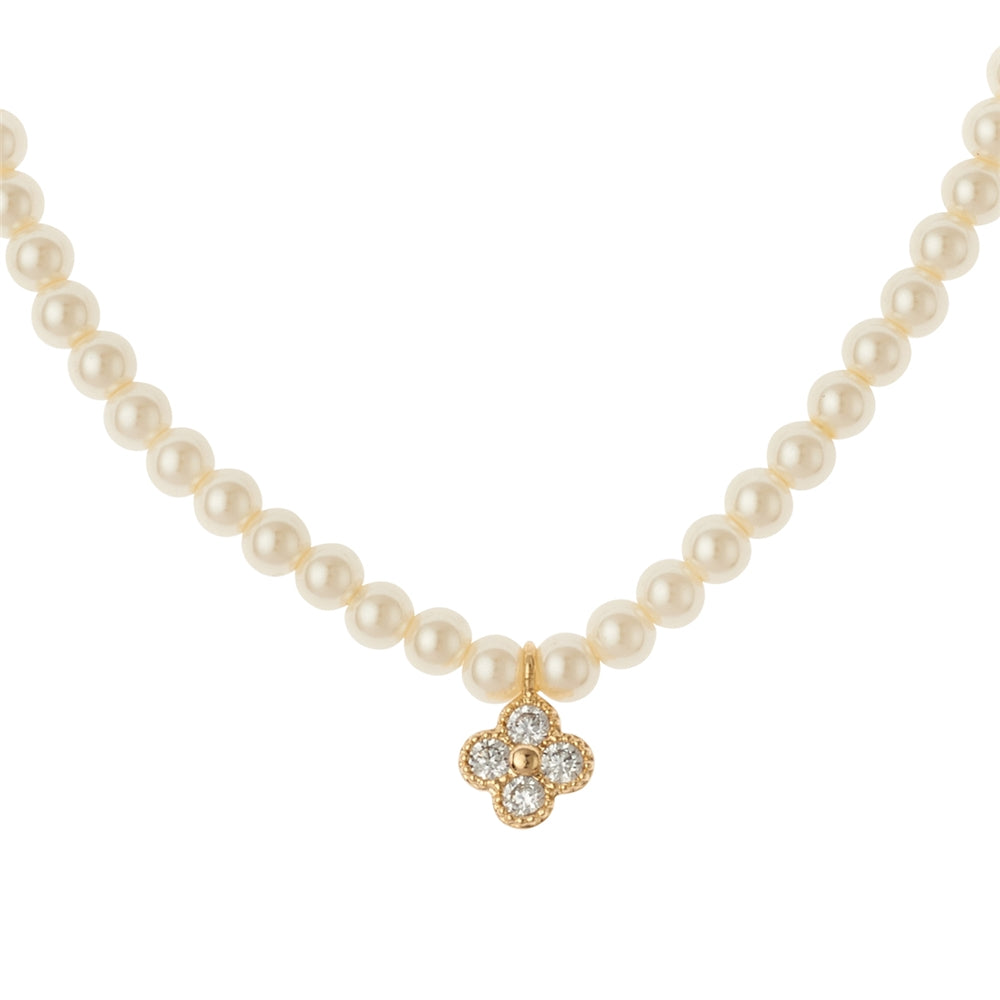 August Woods Gold Clover Pearl Necklace