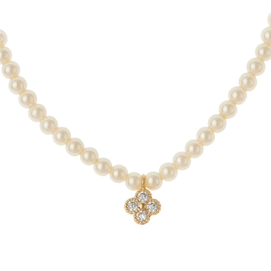 August Woods Gold Clover Pearl Necklace