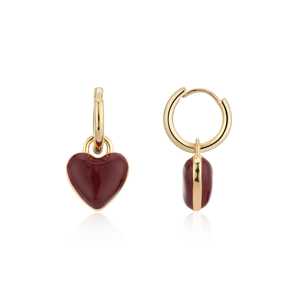 August Woods Gold Burgundy Puffy Heart Earrings