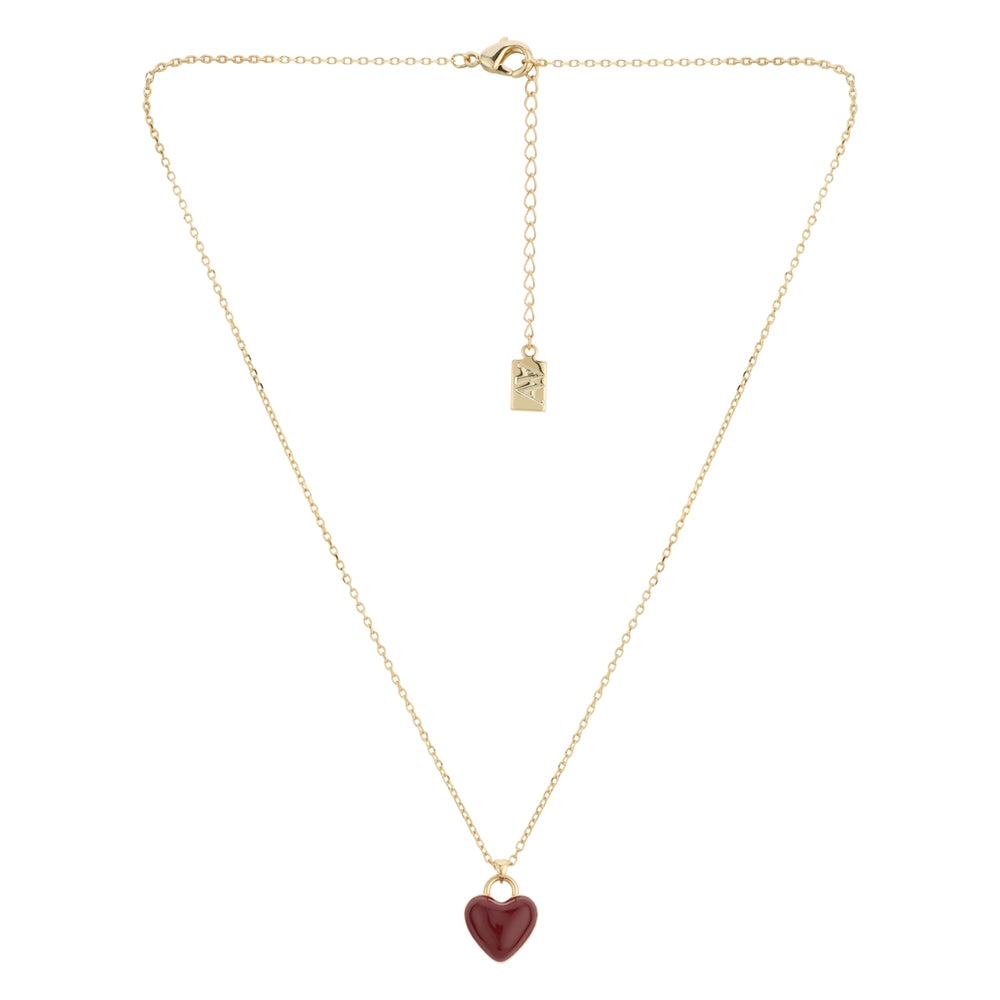 August Woods Gold Burgundy Puffy Heart Necklace