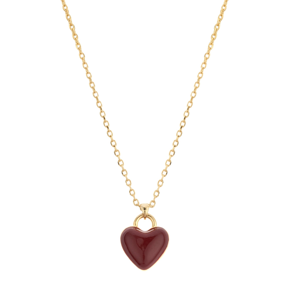 August Woods Gold Burgundy Puffy Heart Necklace