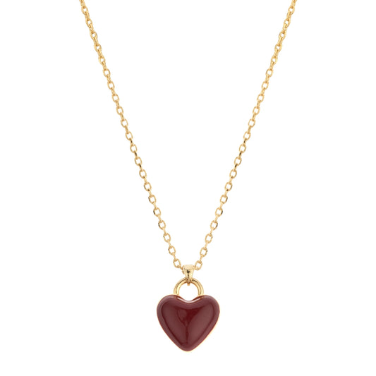 August Woods Gold Burgundy Puffy Heart Necklace