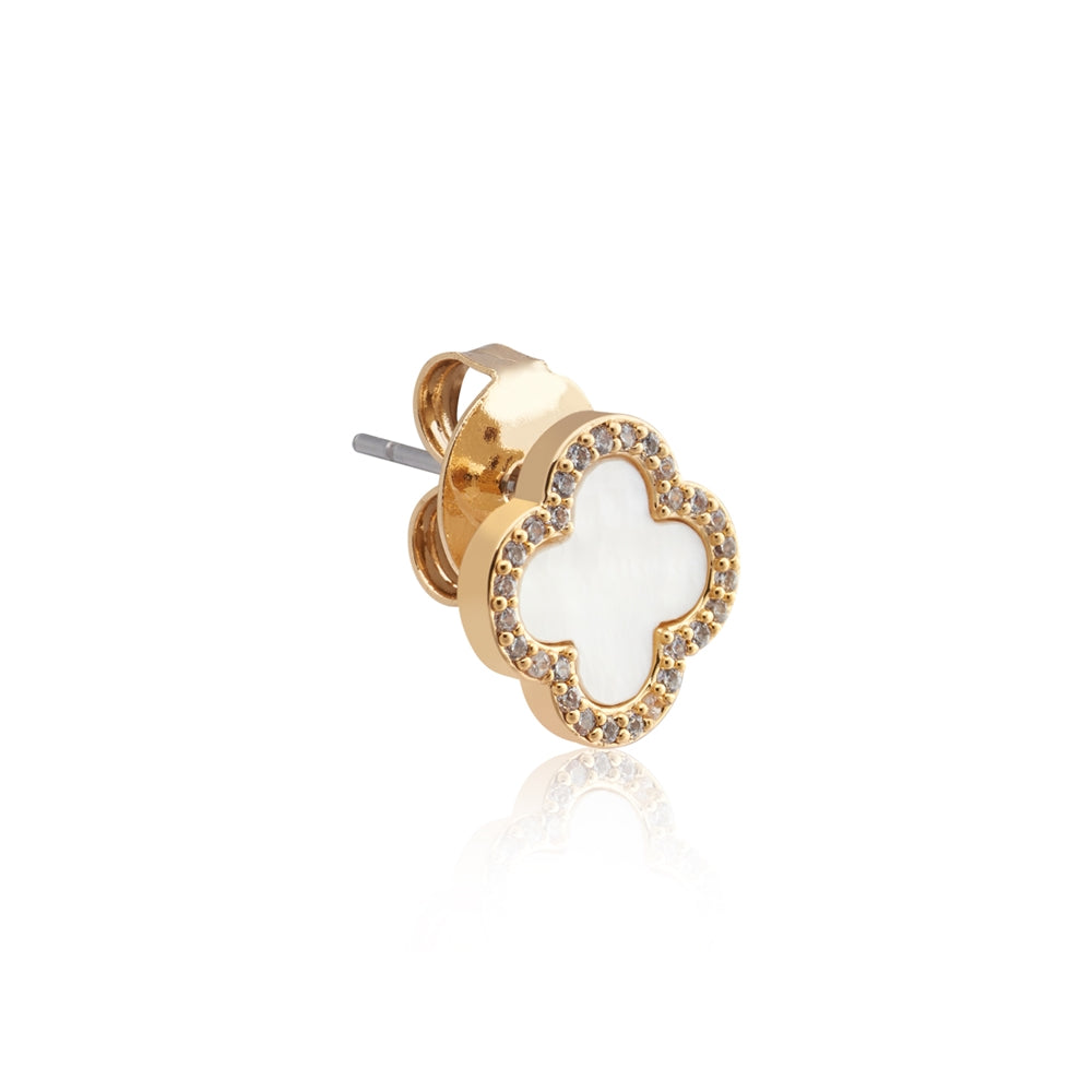 August Woods Gold Mother of Pearl Clover Stud Earrings