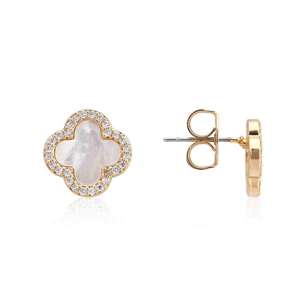 August Woods Gold Mother of Pearl Clover Stud Earrings