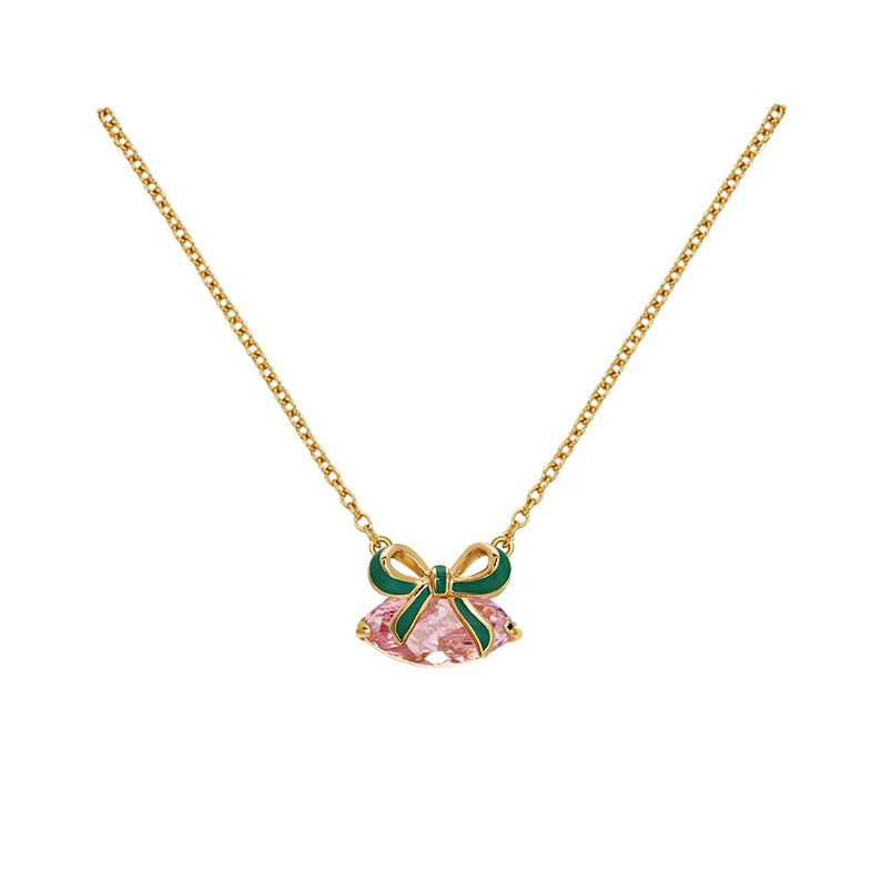 Gold Bow Pink Necklace