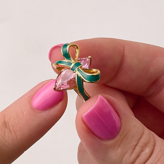 Amelia Scott Gold Amelia Bow Green Pink Ring