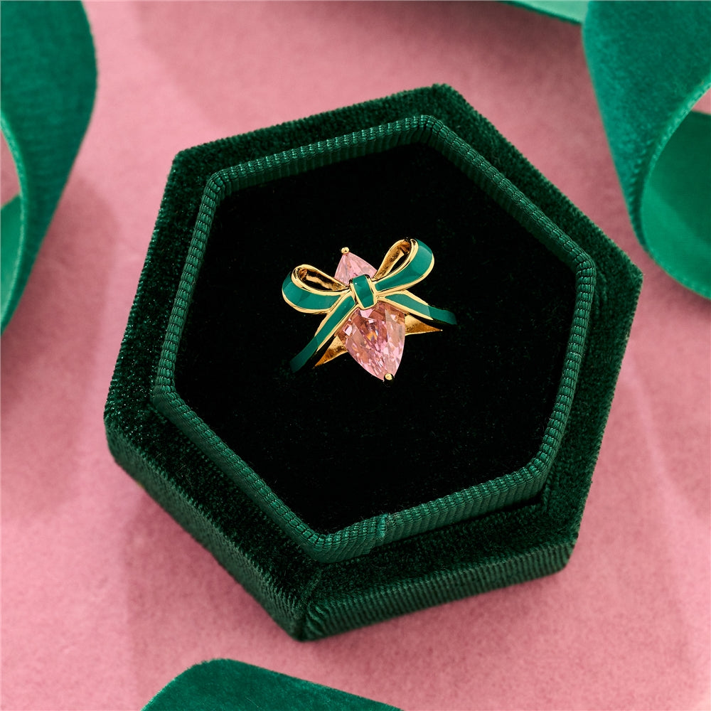 Amelia Scott Gold Amelia Bow Green Pink Ring