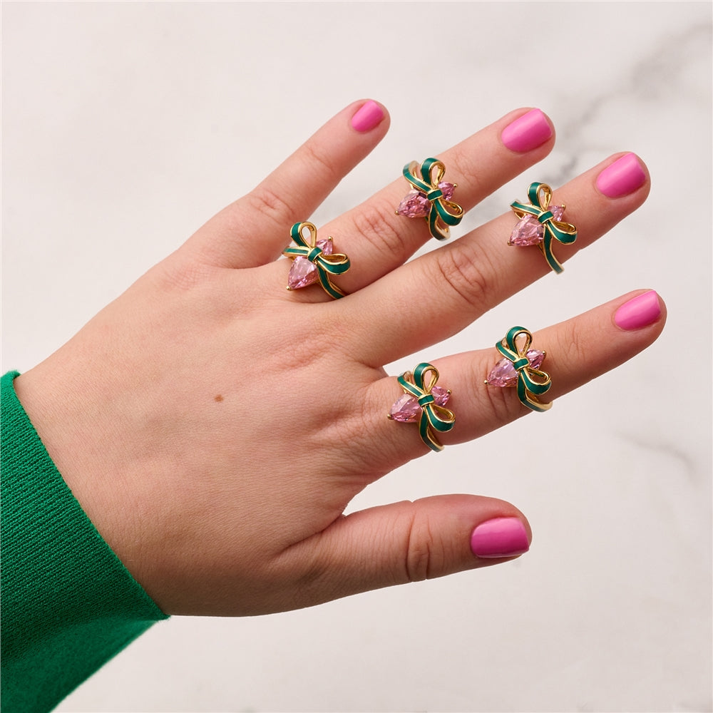 Amelia Scott Gold Amelia Bow Green Pink Ring