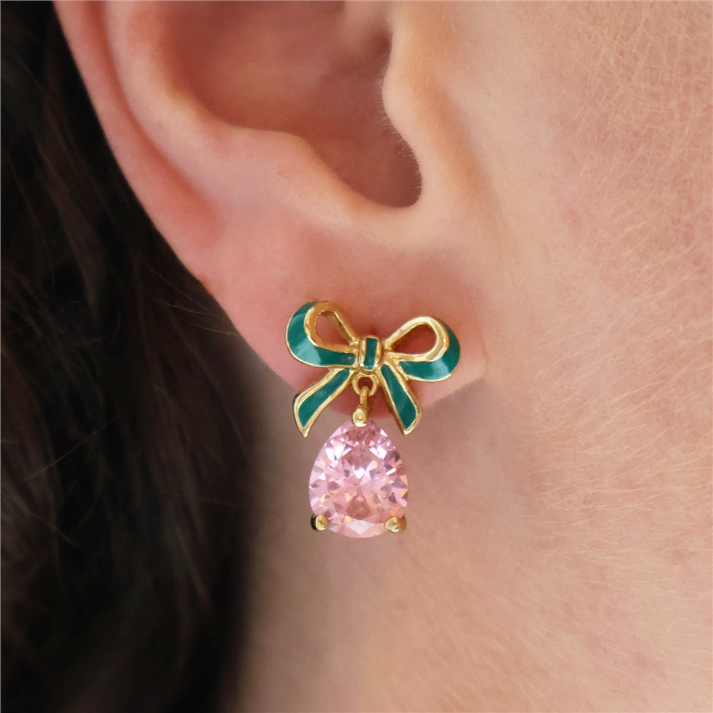 Amelia Scott Gold Amelia Bow Teardrop Green Pink Drop Earrings