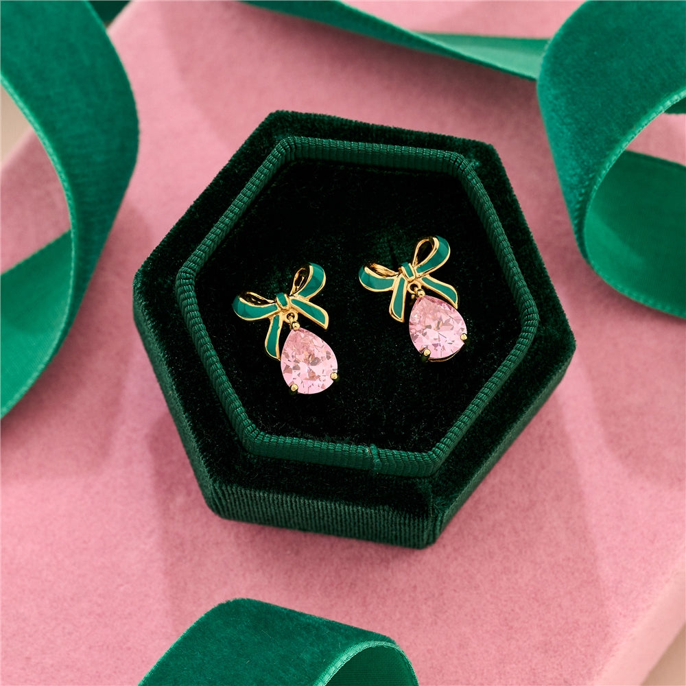 Amelia Scott Gold Amelia Bow Teardrop Green Pink Drop Earrings