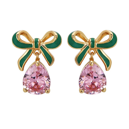 Amelia Scott Gold Amelia Bow Teardrop Green Pink Drop Earrings