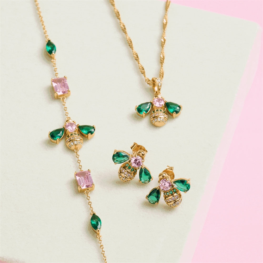 Amelia Scott Gold Beatrice Bee Green Pink Bracelet