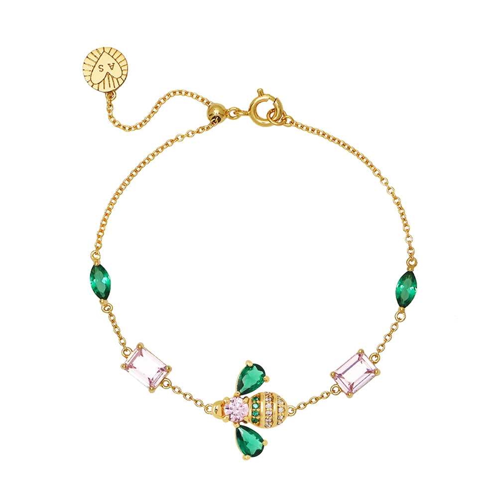 Amelia Scott Gold Beatrice Bee Green Pink Bracelet