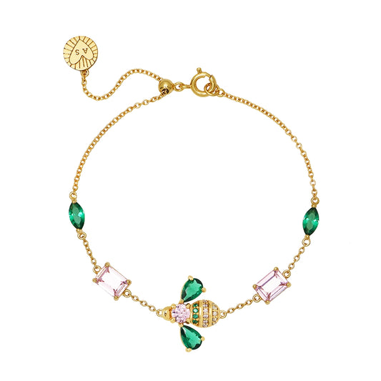 Amelia Scott Gold Beatrice Bee Green Pink Bracelet