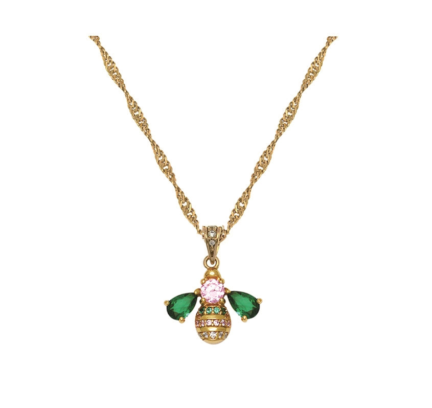 Amelia Scott Gold Beatrice Bee Green Pink Necklace