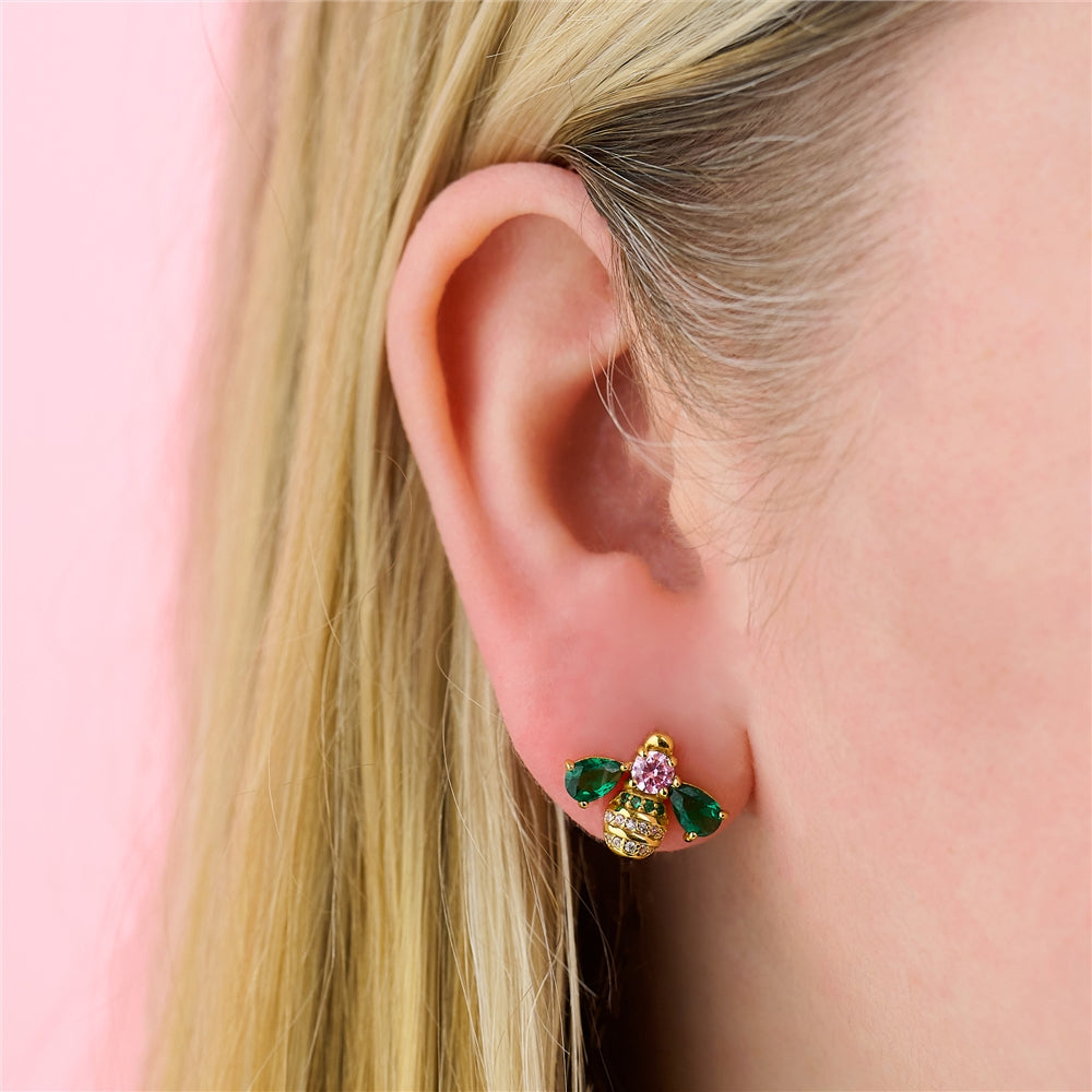 Amelia Scott Gold Beatrice Bee Green Pink Studs