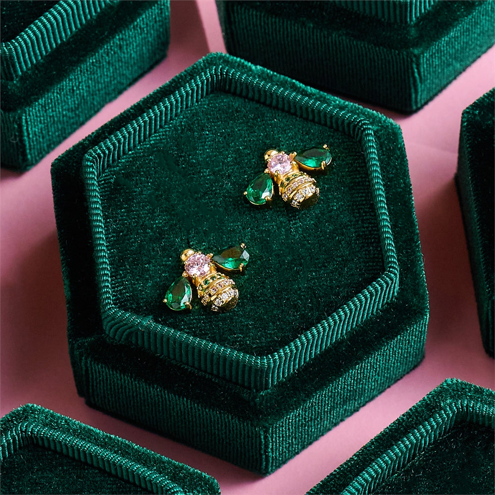 Amelia Scott Gold Beatrice Bee Green Pink Studs