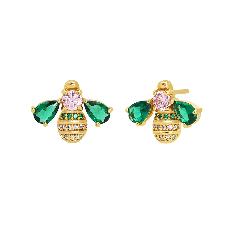 Amelia Scott Gold Beatrice Bee Green Pink Studs