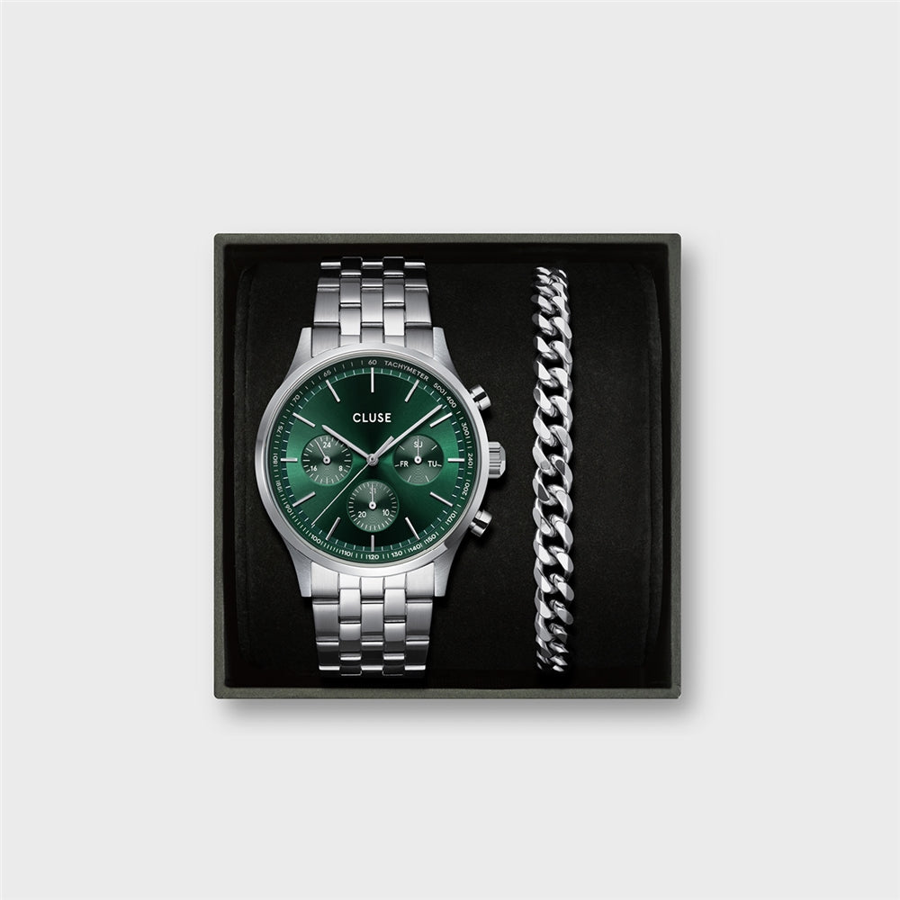 CLUSE Silver Antheor Green Watch and Bracelet Giftbox