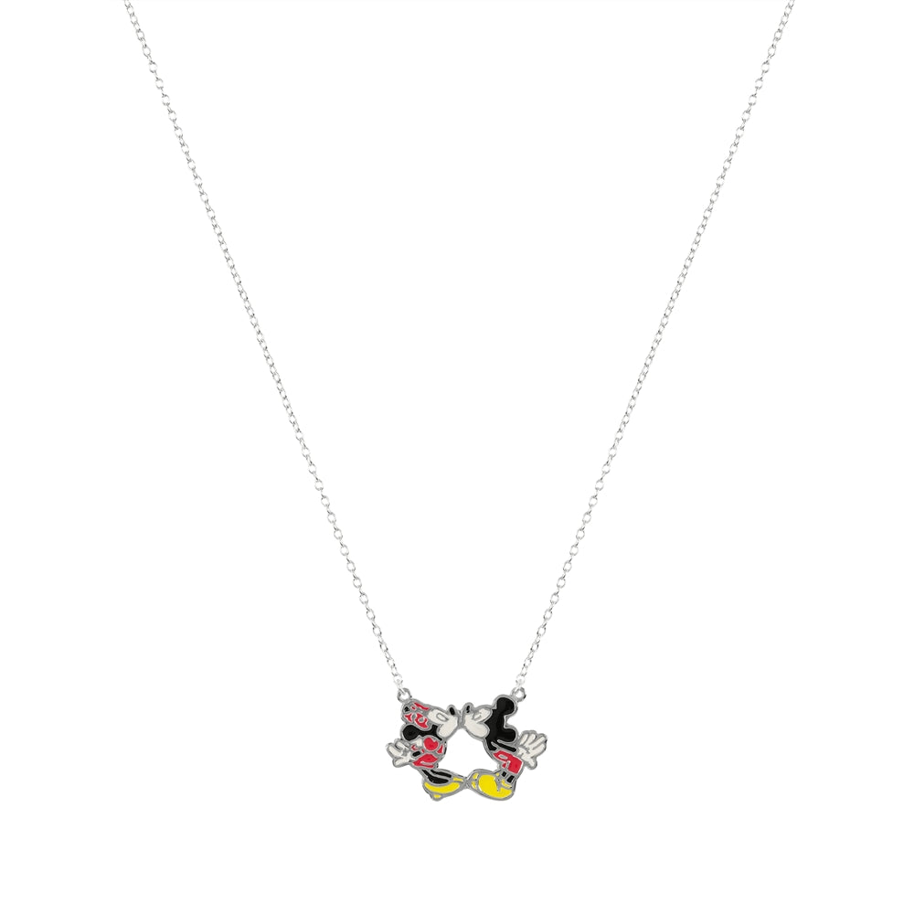 Disney Silver Minnie + Mickey Enamel Necklace