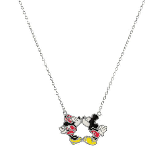 Disney Silver Minnie + Mickey Enamel Necklace