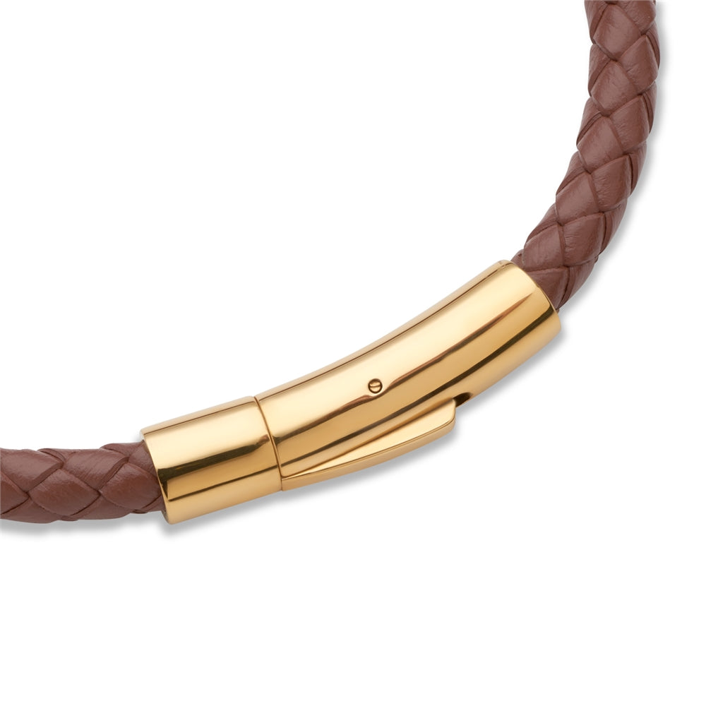 Over & Over Gold and Brown Leather Strap Bracelet