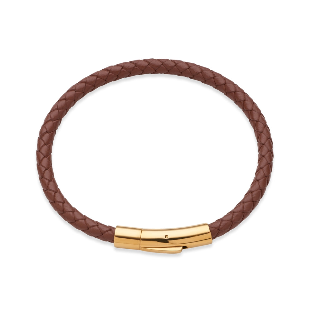 Over & Over Gold and Brown Leather Strap Bracelet
