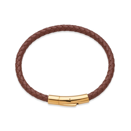 Over & Over Gold and Brown Leather Strap Bracelet