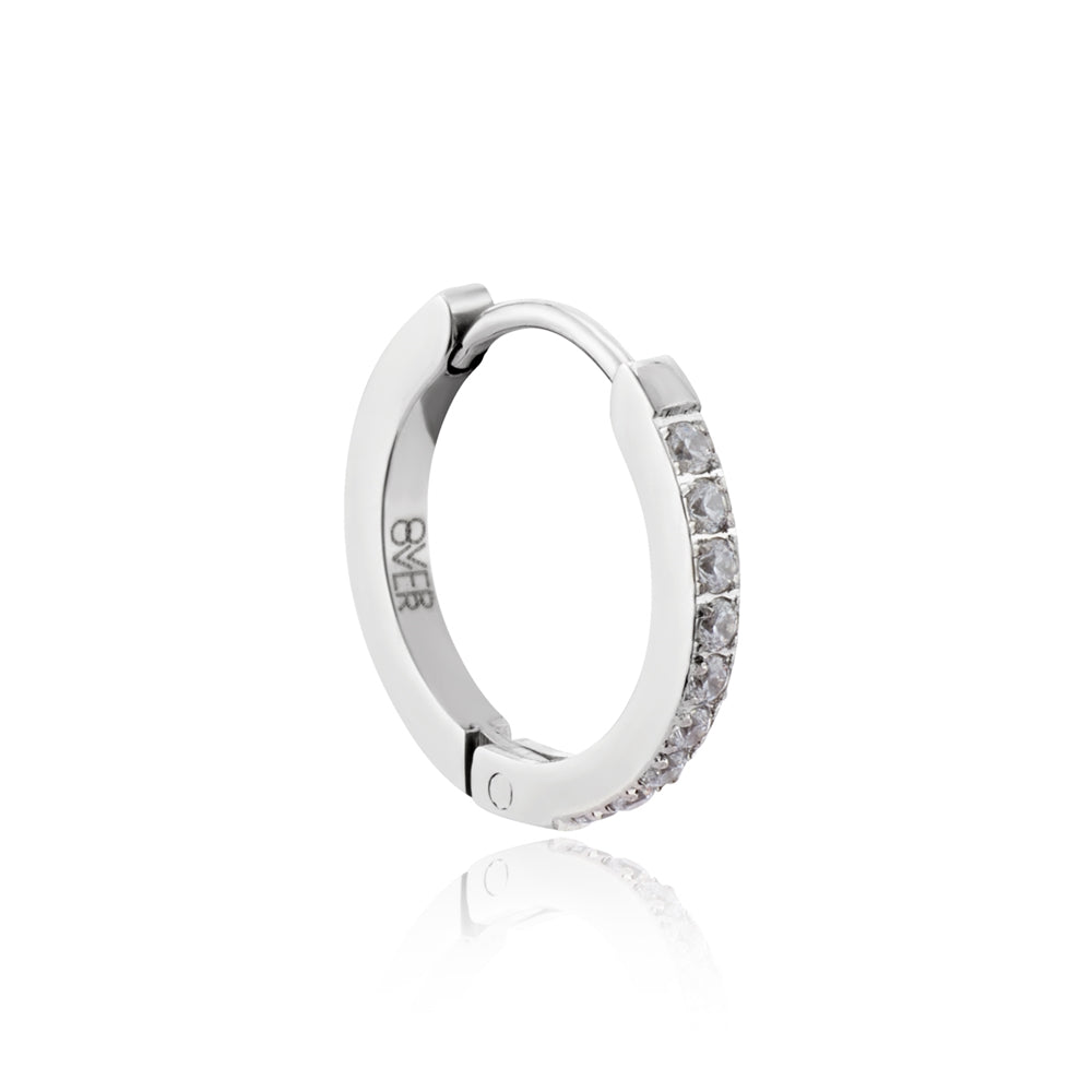 Over & Over Silver Stainless Steel Simple Crystal Hoop Earrings