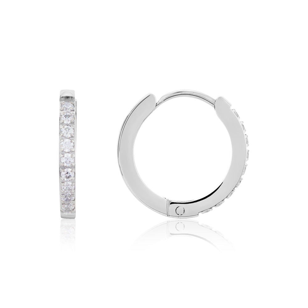 Over & Over Silver Stainless Steel Simple Crystal Hoop Earrings