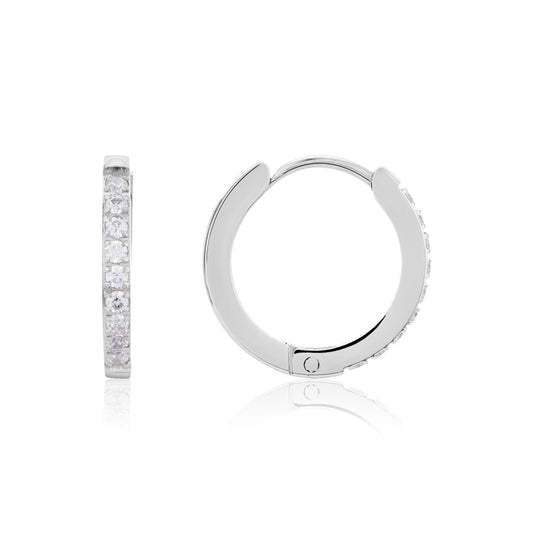 Over & Over Silver Stainless Steel Simple Crystal Hoop Earrings