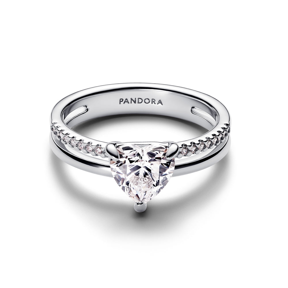 Pandora Silver Double Band Heart Ring
