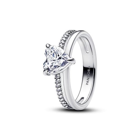 Pandora Silver Double Band Heart Ring