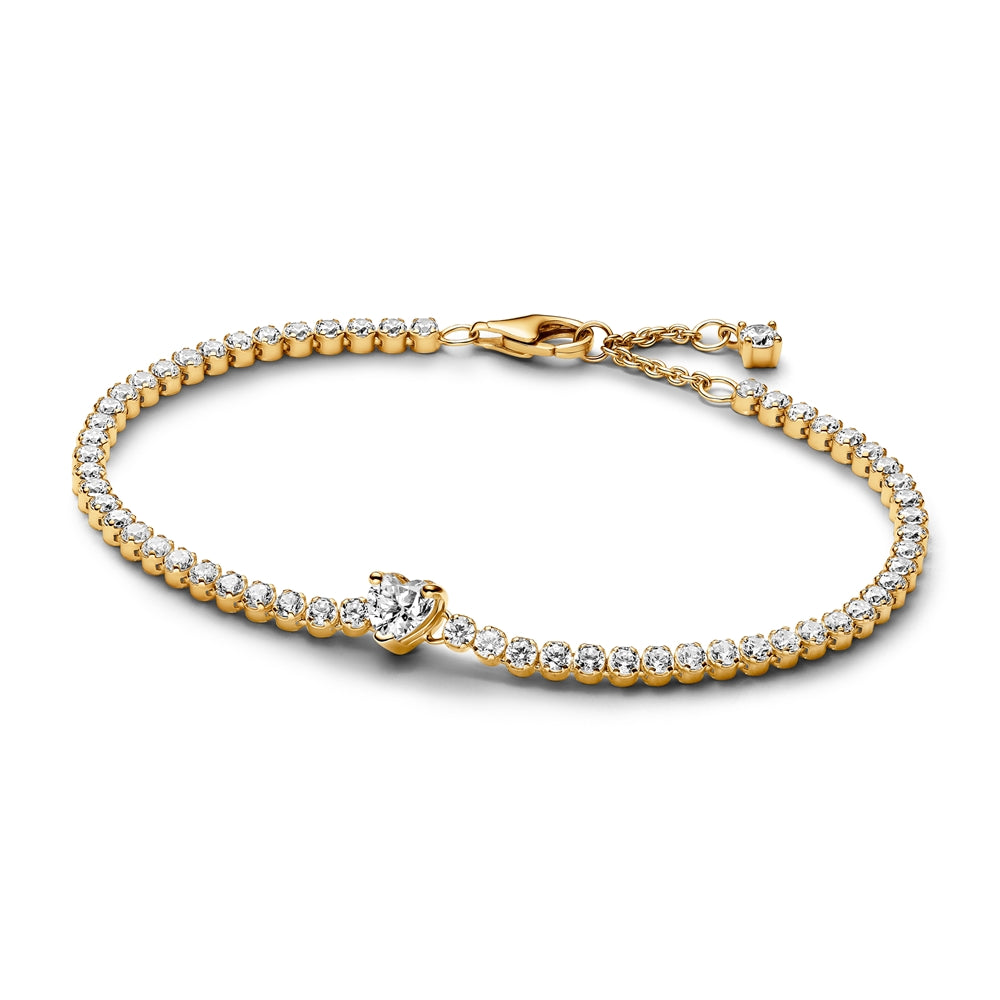 Pandora Gold Sparkling Heart Tennis Bracelet