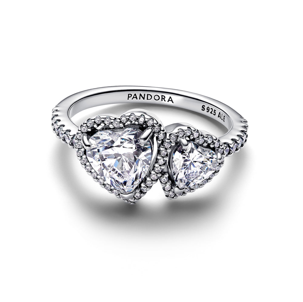 Pandora Double Sparkling Halo Hearts Ring