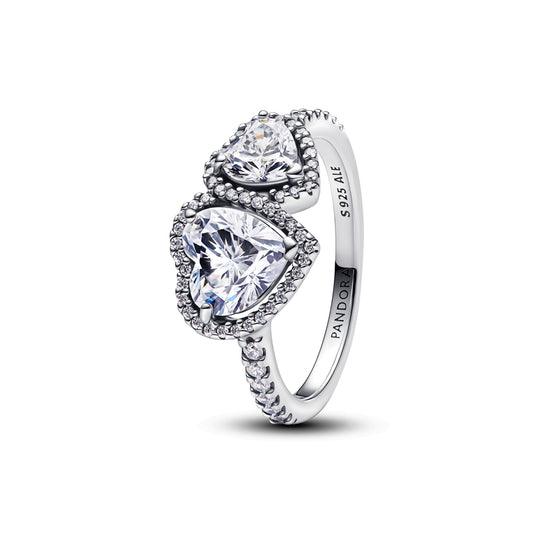 Pandora Double Sparkling Halo Hearts Ring